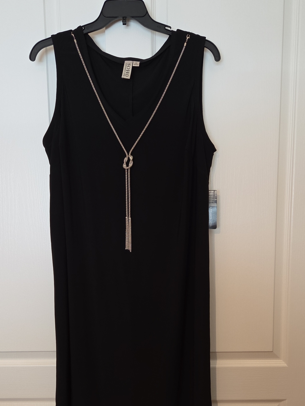 Sonoma Black Sleeveless V-Neck Shift Dress with Rhinestone Necklace
